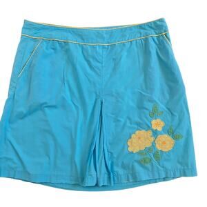 LL Bean Embroidered Summer Skirt Cotton Plus Spring Bright Blue Women 20